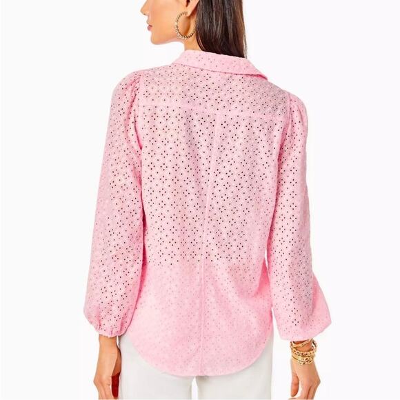 NWT Lilly Pulitzer Sea Breeze Eyelet Button Down Top Pink Blossom Womens Size M - Picture 4 of 15
